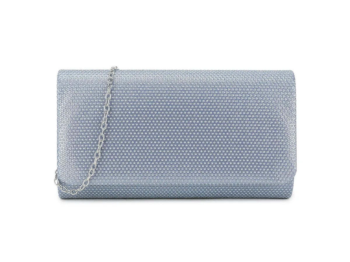 Denim Blue Glitter Embellished Coloured Clutch Bag