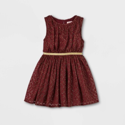Toddler Girls' Sparkle Lace Tank Dress - Cat & Jack Burgundy 12M