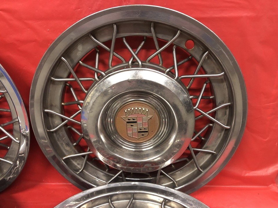 Vintage Set Of 4 195355 Cadillac wire 15" Hubcaps eBay