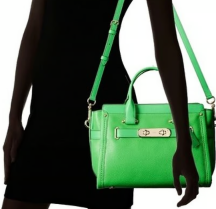 Coach Swagger Kelly Green Satchel With Turnlock and Belted Detail