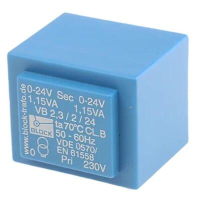 1x VB 2,3/2/24 Block PCB Transformator, 2,3VA 24V AC 2 Output Through Hole