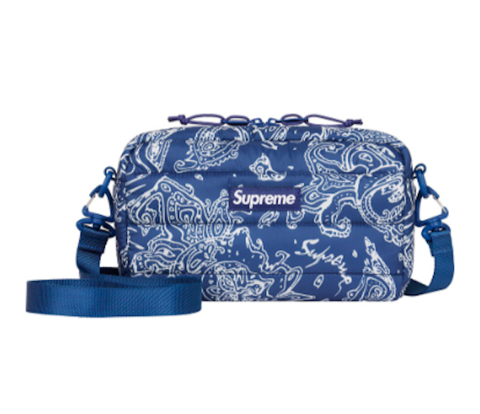 SUPREME FW22 PUFFER SIDE BAG RED BLUE PAISLEY BLACK BRAND SUPREME FW22 PUFFER SIDE BAG RED BLUE PAISLEY BLACK BRAND