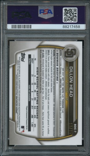PSA 10 2023 BOWMAN DRAFT SAPPHIRE EDITION ORANGE REFRACTOR #7 DILLON HEAD RC/25 - Picture 2 of 2