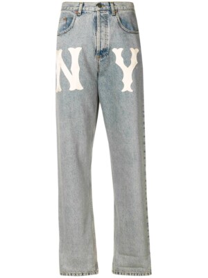 NWT Gucci x NY Yankees Embroidered Light Wash Relaxed Fit Jeans