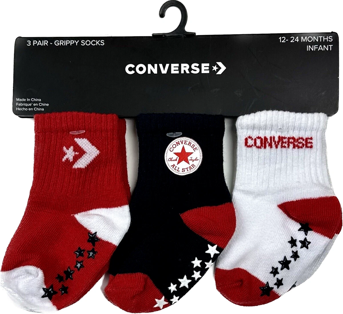 Converse Baby 3 Pk Red White Blue Ankle Cotton No Slip Logo Sock Set Sz  12-24 MO | eBay