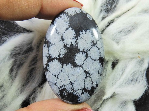 54Cts. Natural Snowflake Obsidian Loose Gemstone Oval Cabochon 27X42X4MM - Picture 3 of 9