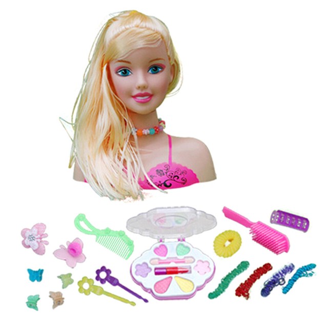 Doll Styling Head Makeup Set with Cosmetics Headband Pretend Toy for