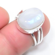 Natural Rainbow Moonstone Gemstone 925 Sterling Silver Jewelry Ring All Size