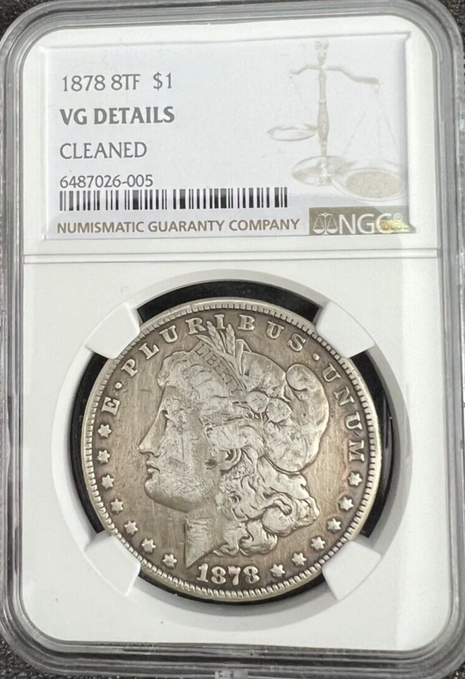 1878 8tf morgan silver dollar NGC Vg Cleaned  - Image 2 of 4