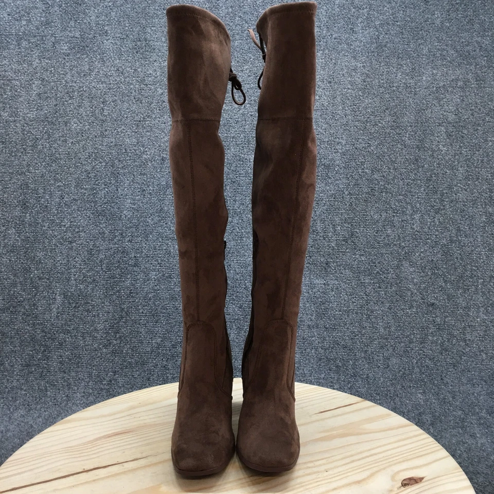 Forever 21 Botas Mujer 8 Altas Hasta la Rodilla Marrón Gamuza Tacones Cremallera Puntera Cuadrada Foto 4 de 4