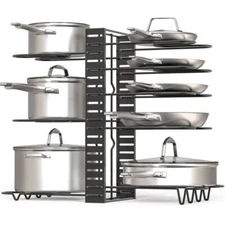Pots and Pans Organizer for Cabinet 8 Tiers Adjustable Pot & Pan Organizer Rack