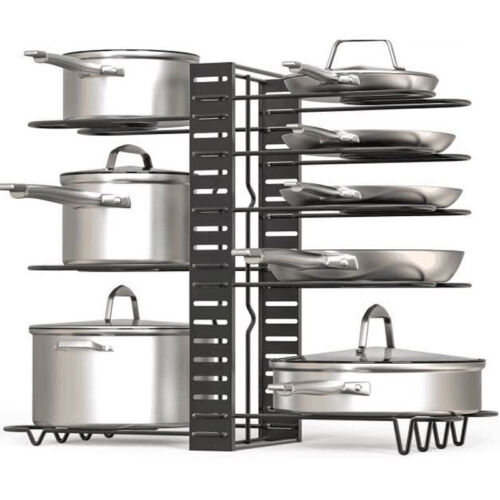 8 Tier Pots and Pans Organizer Kitchen Rack Cabinet Storage Pantry Stand Shelf - Picture 1 of 15