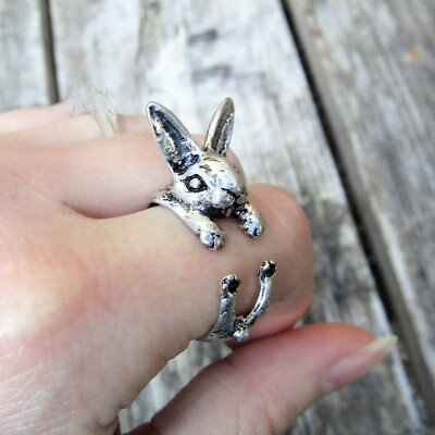 Rabbit Ring - Adjustable Wrap Ring - Silver Bronze Gold Animal