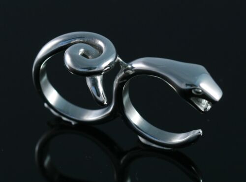 3D Snake Tail Fashion Two Finger Ring Stainless Steel Double US Size 8 NEW - 第 1/4 張圖片