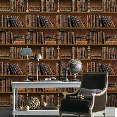 Myfun Faux Vintage Bookshelf Wallpaper Peel and Stick PVC Removable, School Libr