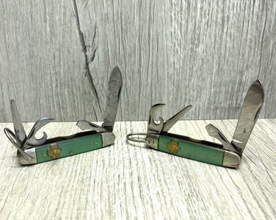 2 Kutmaster Utica NY USA Girl Scout GS Pocket Knife Green Handle VTG  Bail