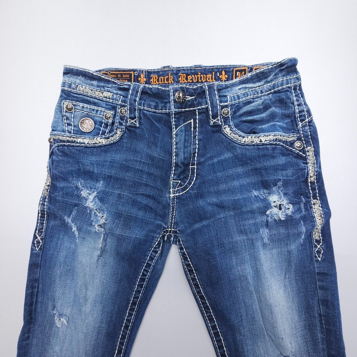 Rock Revival Indus Boot Jeans Mens 34 x 34 Dark Wash Flap Pockets