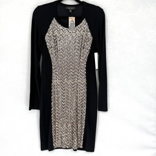 Karen Kane Dress Womens Medium Black Chevron Sequin Long Sleeve Party Made USA