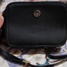 Tory Burch Robinson Black Crossbody Bag Gold Hardware Logo Adjustable Strap