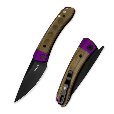 KIZER Mini Momo Nitro-V Purple Aluminum & PEI Taschenmesser Gelb Lila V3663A1