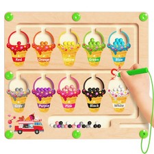 Magnetic Color and Number Maze, Montessori Toys for 2 3 4 Year Old, Wooden Co...