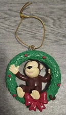 Ganz Webkinz Wreath Relaxing Monkey Ornament Christmas RARE HTF EUC 
