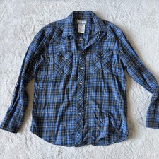 Wrangler Wrancher Shirt Mens Large Western Pearl Snap Plaid Dress 100 Cotton