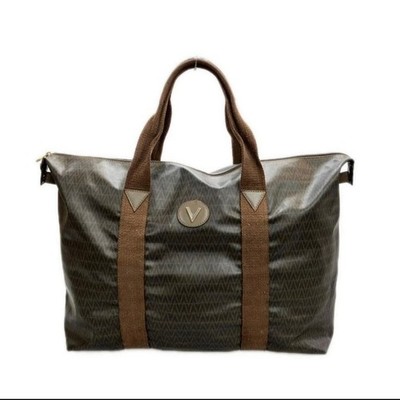 Valentino V Monogram Authentic Brown Coated Canvas Zip Tote Vintage travel bag