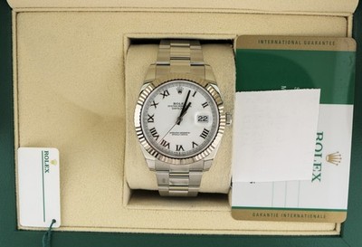 2020 Rolex Datejust 126334 White Roman Dial Fluted SS Oyster With Papers 41mm