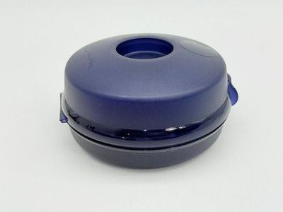 6'' Round Blue Hinged Tupperware Bagel Sandwich Storage Mini Salad Keeper #4440