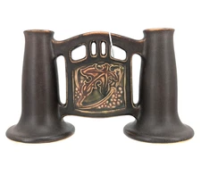 Rare Original 1920's Roseville Rosecraft Art Pottery Double Brown Panel Vase