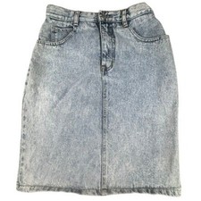 Jordache Denim Skirt Womens 9/10 Acid Wash High Waist Bow Back Vintage Basics