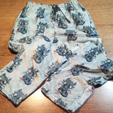 Kid's Fleece Pajama Pants L Blue/Gray Cartoon Graphic Print Drawstring Elastic