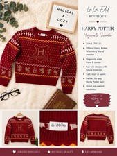 Harry Potter Hogwarts Crest Fair Isle Knit Pullover Sweater Red/Gold/White L