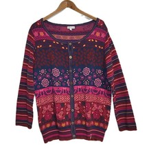 Deerberg Strickjacke Pullover gr. L Baumwolle Mehrfarbig Rosa Blumen Oberteil