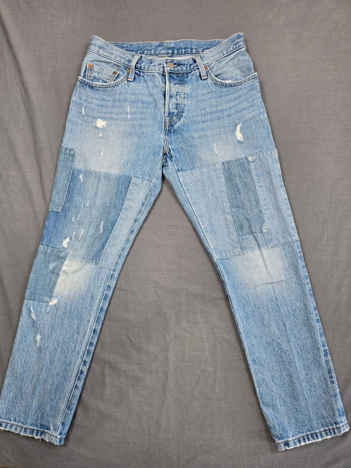 Levis 501 CT Distressed Patchwork Light Blue Jean… - image 1