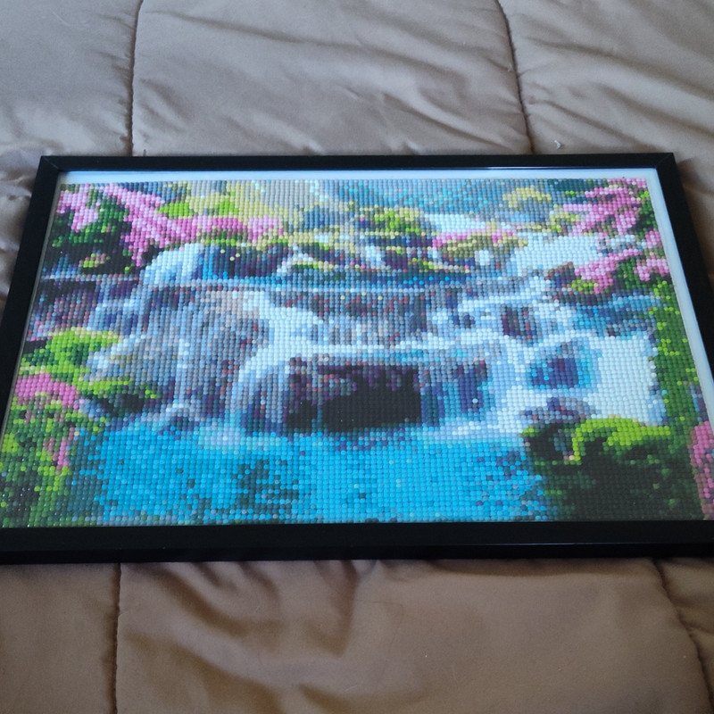 Handmade Framed Handcrafted Wall Hanging Waterfall Scene Art Decor