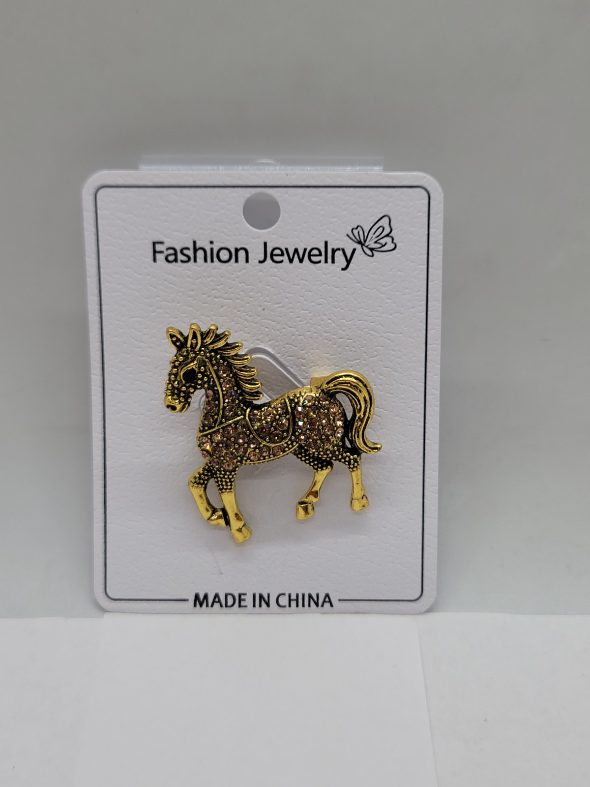 Vintage Style Walking Rhinestone Horse Brooch Pin – Brown Crystal Gold Tone