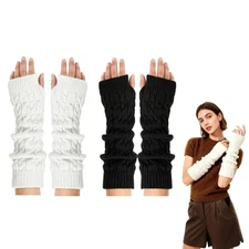 2 Pairs Arm Warmers, Mitten Gloves Arm Fingerless Sleeves with Thumb Hole, 