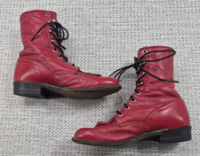 Vintage Justin Boots Womens Size 6.5 C Red Leather Lace Up Western Ankle Cowboy