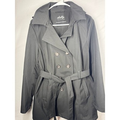 Sebby Collection Black Trench Coat Water Resistant Windproof Hooded Belted XL