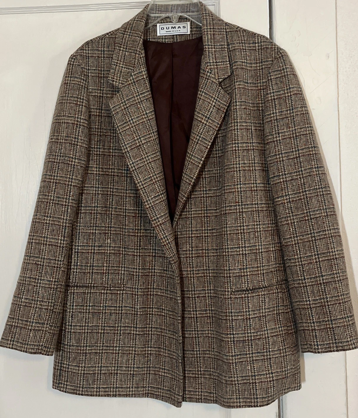 VETEMENTS Blazer vintage Dumas donna XL (LEGGI) tweed lana marrone made in USA 44" petto
