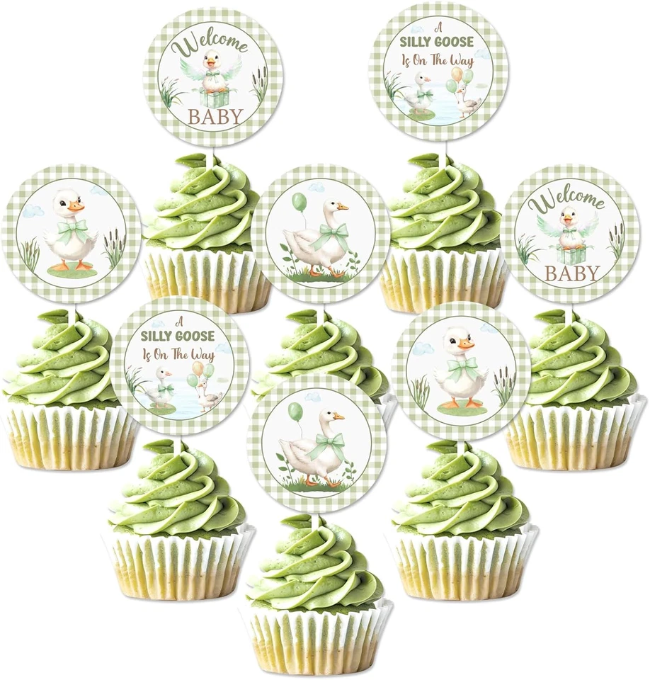 Decoraciones de fiesta de baby shower Silly Goose para niños niñas, 24 piezas verde una tontería... Foto 4 de 4