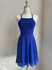 LULUS Good Deeds Royal Blue Lace-Up Dress Chiffon Mini XS