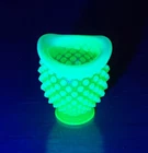 Vintage Fenton Green Opalescent Art Glass Hobnail Mini Vase Uranium Glows