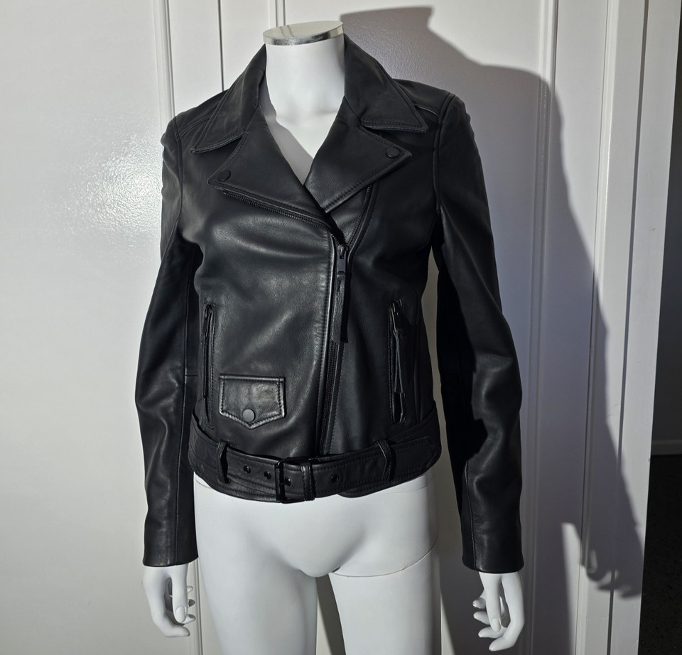 Decjuba size 8 genuine lamb leather biker jacket