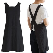 Japanese Cotton Linen Cross Back Cooking Apron Men Women Pockets Baking