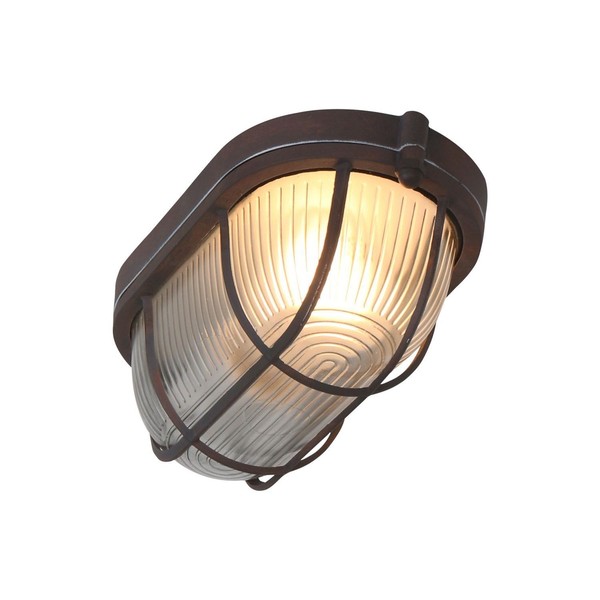 Deckenlampe Industrie Metall Riffelglas E27 L:21 Cm Oval Deckenleuchte Braun-image
