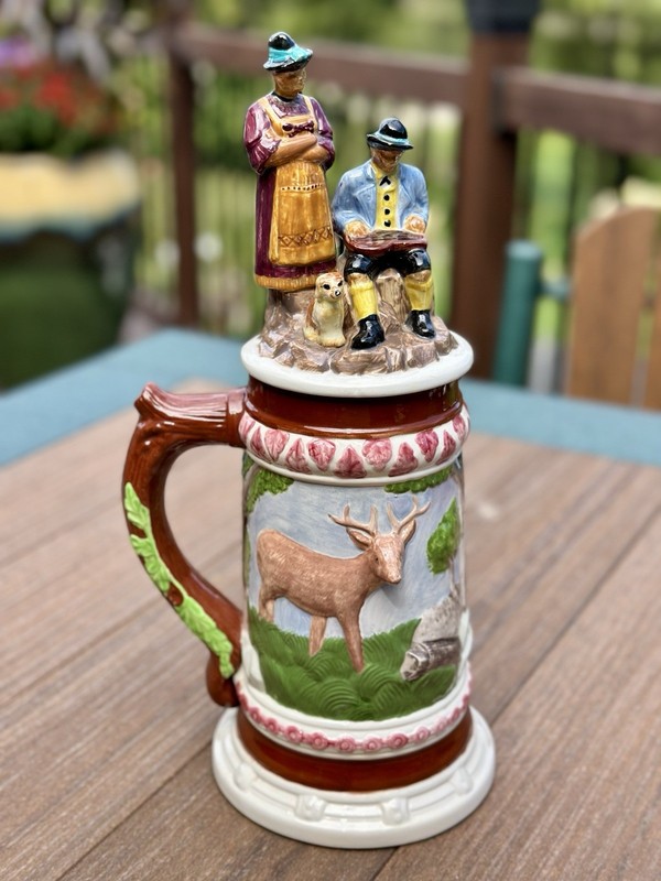 Vintage German Folk Art Ceramic Stein Hand Painted Mug