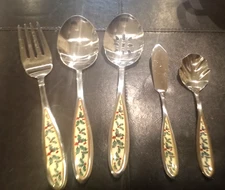International Holiday Holly Vine 5 Piece Serving Set Flatware Christmas (61A)